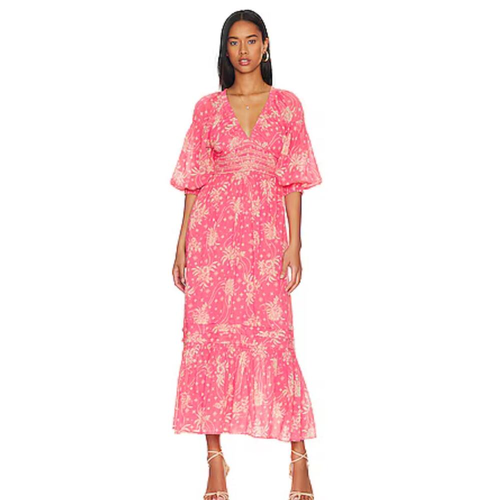 Free People NWT Golden Hour Maxi Dress Pink Rose Electropop Size M Boho $168